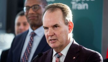 Minister of Transport Steven MacKinnon holds a press conference in Gatineau, Que. on Dec. 12, 2025, to announce the Ottawa-Quebec City corridor as the first phase of the ALTO high speed rail project. The Hill Times photograph by Andrew Meade