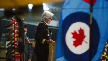 Chief of defence Staff General Jennie Carignan speaks at the Royal Canadian Air Force change of command ceremony  at the Canada Aviation and Space Museum on  July 10, 2025. The Hill Times photograph by Andrew Meade
