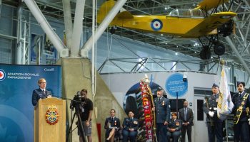 Lt.-Gen. Jamie Speiser-Blanchet speaks after assuming command of the Royal Canadian Air Force at the Canada Aviation and Space Museum on  July 10, 2025. The Hill Times photograph by Andrew Meade