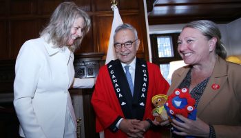 Peters, left, Yamanouchi., and Fortier share a laugh. The Hill Times photograph by Sam Garcia