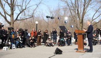 Prime Minister Mark Carney speaks to reporters after the cabinet swearing-in ceremony at Rideau Hall on March 14. The Hill Times photograph by Sam Garcia