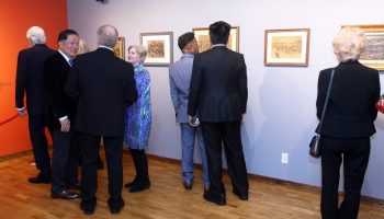 National Day reception of Hungary and Art Exhibition "On the Road to Modernism" October 25, 2023 at the official residence/embassy. Guests admiring the paintings. The Hill Times photograph by Sam Garcia