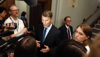 Gregor Robertson, Minister of Housing and Infrastructure, in a scrum in West Block on May 14, 2025. The Hill Times photograph by Sam Garcia