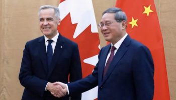 Prime Minister Mark Carney, left, met with Chinese Premier Li Qiang on the margins of the UN General Assembly on Sept. 23. Screenshot courtesy of X