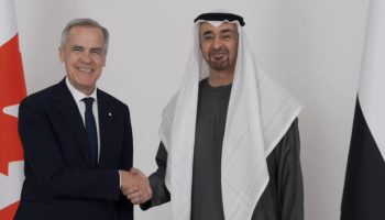 Prime Minister Mark Carney, left, returned home with a $70-billion investment commitment after meeting with United Arab Emirates President Mohammed bin Zayed Al Nahyan last month. Screenshot courtesy of LinkedIn
