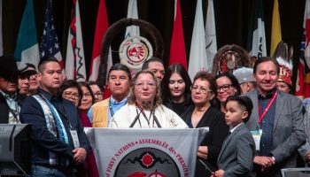 Newly elected national Chief Cindy Woodhouse addresses the Special Chiefs’ Assembly in Ottawa on  Dec. 7, 2023. The Hill Times photograph by Andrew Meade