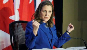 Finance Minister Chrystia Freeland holds a press conference at the Westin Ottawa on April 7, 2022, before releasing the Liberals' budget to Pariliament. The Hill Times photograph by Sam Garcia