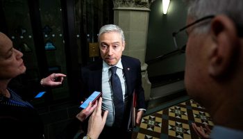 Minister of Finance François-Philippe Champagne arrives for the Canada-US cabinet committee meeting on March 27, 2025. The Hill Times photograph by Andrew Meade