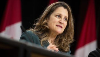 Deputy Prime Minister Chrystia Freeland holds a press conference in the National Press Theatre on  Feb. 13, 2024, to provide an update on the government's economic plan. The Hill Times photograph by Andrew Meade