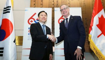 Korean Ambassador Woongsoon Lim, left, and Liberal MP Robert Oliphant at an event to mark the 60th anniversary of diplomatic relations between Korea and Canada at the Korean Embassy on Jan. 12.  Sam Garcia