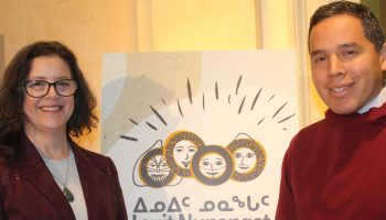 Jennifer Brennan, left, Mastercard Foundation's senior director of Canada programs, and ITK President Natan Obed.

Inuit Tapiriit Kanatami reception on Nov. 27 at the Indigenous Peoples Space inside 100 Wellington celebrating historic investment in new Inuit-led university.