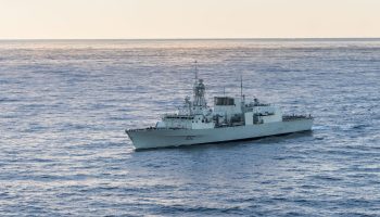 Her Majesty's Canadian Ship VILLE DE QUéBEC patrols off the coast of Norway during Exercise TRIDENT JUNCTURE 18, while deployed on Operation REASSURANCE on November 3, 2018. MCpl Gabrielle DesRochers, Canadian Forces Combat Camera IS04-2018-0005-075
