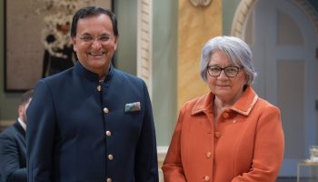 Indian High Commissioner to Canada Dinesh Kumar Patnaik, left, and Governor General Mary Simon. Rideau Hall photograph by MS Anne-Marie Brisson