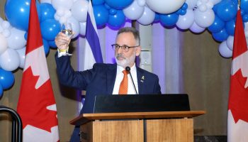 Israeli Ambassador
Iddo Moed delivers a toast at his country’s national day reception at the Sir John A. Macdonald Building on May 21.
