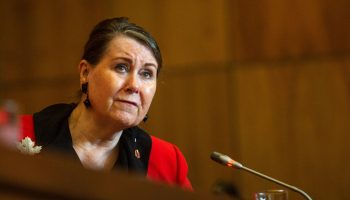 Senator Marilou McPhedran speaks during a press conference on June 2, 2022, to speak publicly for the first time about certain grave concerns on the current status of Canada’s processing of applications from Afghans. The Hill Times photograph by Andrew Meade