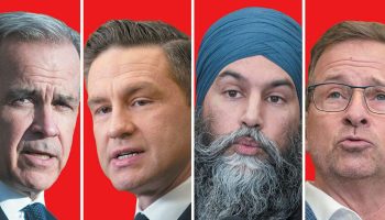 Prime Minister Mark Carney, Conservative Leader Pierre Poilievre, NDP Leader Jagmeet Singh, and Bloc Québécois Leader Yves-François Blanchet. The Hill Times photograph by Andrew Meade
