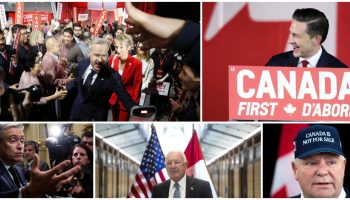 Prime Minister Mark Carney, clockwise from top left, Conservative Leader Pierre Poilievre,  Ontario Premier Doug Ford, US ambassador to Canada Pete Hoekstra, and Finance Minister François-Philippe Champagne. The Hill Times photographs by Andrew Meade