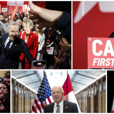 Prime Minister Mark Carney, clockwise from top left, Conservative Leader Pierre Poilievre,  Ontario Premier Doug Ford, US ambassador to Canada Pete Hoekstra, and Finance Minister François-Philippe Champagne. The Hill Times photographs by Andrew Meade