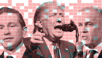 Poilievre, Trump, Carney. The Hill Times photographs by Andrew Meade, Sam Garcia, and courtesy of Gage Skidmore/Wikimedia Commons, illustration by The Hill Times’ Neena Singhal