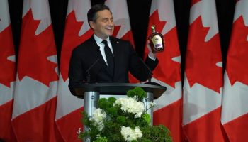 Conservative Leader Pierre Poilievre roasts and toasts the Parliamentary Press Gallery for keeping all of those pesky "anonymous sources" employed, at the 2025 Press Gallery Dinner on Nov. 29 inside the Sir John A Macdonald Building ballroom.