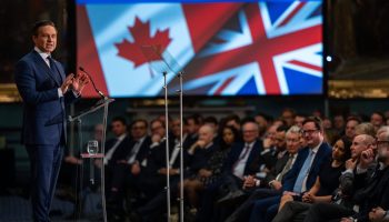Conservative Leader Pierre Poilievre speaks at the Centre for Policy Studies in London, England, as part of his first international trip on Feb 4, 2026.