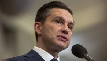 Conservative Party leader Pierre Poilievre holds a press conference in the House of Commons foyer of May 27, 2025, where he outlines his party’s planned amendments to the Speech from the Throne. The Hill Times photograph by Andrew Meade