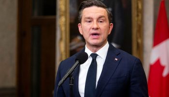 Conservative Party leader Pierre Poilievre holds a press conference in the House of Commons foyer of Feb. 17, 2026. The Hill Times photograph by Andrew Meade