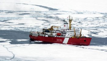 The Canadian Coast Guard Heavy Arctic Icebreaker, Louis S. St-Laurent, conducts research in the Arctic Ocean during an Office of Naval Research-sponsored study of the seasonal ice zone.