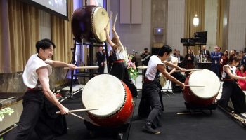 The Ten Drum Art Percussion Group performs for guests at Taiwan Night hosted by the Taipei Economic and Cultural Office in the Sir John A. Macdonald Building on Nov. 25, 2025. The Hill Times photograph by Sam Garcia