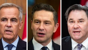 Prime Minister Mark Carney, left, Conservative Leader Pierre Poilievre, and interim NDP leader Don Davies. The Hill Times photographs by Andrew Meade