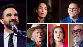 New York City mayoral-elect Zohran Mamdani, left, and NDP leadership candidates Heather McPherson, clockwise top left, Avi Lewis, Rob Ashton, Tanille Johnston, and Tony McQuail. The Hill Times photographs by Andrew Meade and courtesy of X