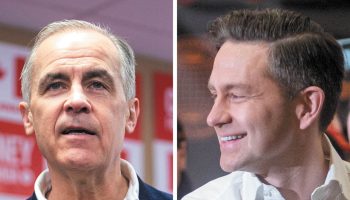 Prime Minister Mark Carney, left, and Conservative Leader Pierre Poilievre, both pictured during the 2025 federal election campaign.