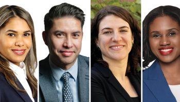 Public servants running in this election include Independent Elizabeth Benoit, left, the NDP's Ali Bahman, Green Amanda Rosenstock, and Conservative Kethlande Pierre. Photographs courtesy of Elizabeth Benoit, NDP, Green Party of Canada, and Conservative Party of Canada