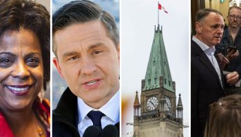 Minister Marjorie Michel, left, Conservative Leader Pierre Poilievre, and Minister David McGuinty were subjects of The Hill Times'stories that are finalists in the 2025 Ontario Community Newspaper Association awards, which will be announced in April.